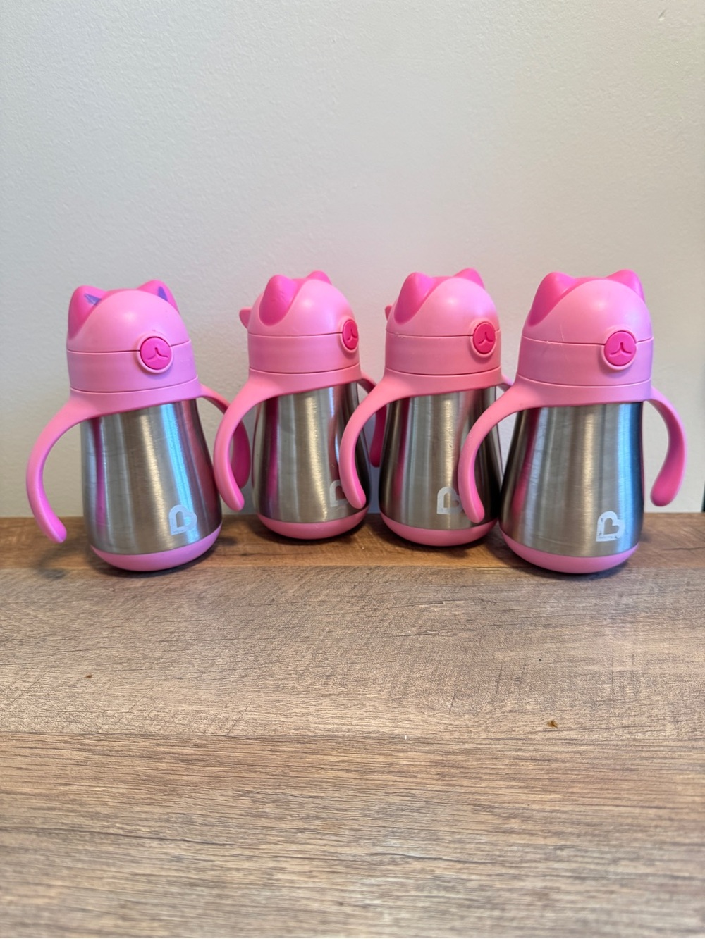 Munchkin Cool Cat Pink Stainless Steel Kids Sippy Bottle with Handles